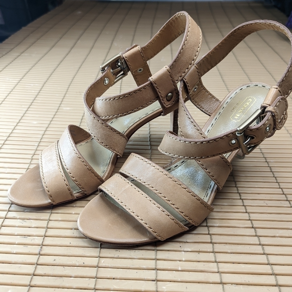 Coach "Rapture" Open Toe criss cross brown leather strap Slingback Sandal Shoe S